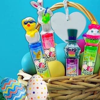Push Pops Candy Lollipops, 4 Count Individually Wrapped with Assorted Toppers, Chick, Egg and Bunny, Assorted Fruit Flavors, Variety Party Pack, Treats for Eater Basket Stuffers, Kids Easter Egg Hunt