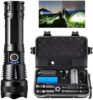 MSAGREEN Rechargeable LED Flashlights High Lumens, 150000 Lumens Super Bright Tactical Handheld Flash Light, Powerful Emergency Linternas, Zoomable, Waterproof, Long Lasting, for Hiking Camping Gift