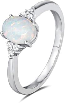 Birthstone Rings for Women Sterling Silver Created Opal Rings Engagement Ring Fine Jewelry for Women Size 4,5,6,7,8,9,10
