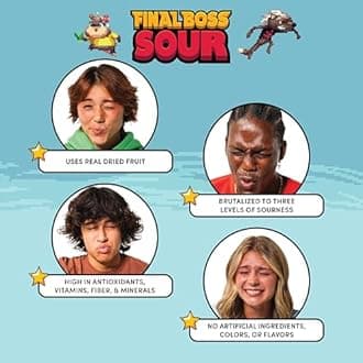 Final Boss Halloween Sour Candy Berry Variety, 27 Pack, All Sour Levels, Extreme Sour Fruit Chews with Real Dried Fruit, No Artificial Colors or Flavors, Low Calorie Snack for Kids, Teens & Adults