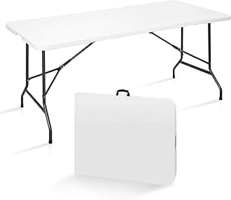 SUPER DEAL 6FT Folding Table for Indoor Outdoor, Portable Heavy Duty Fold-in-Half Plastic Dining Picnic Party Camping Table with Carrying Handle