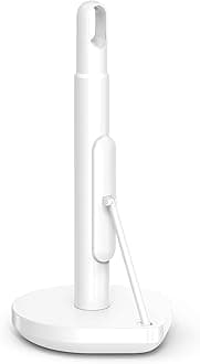 simplehuman Tension Arm Standing Paper Towel Holder, Heavy-Duty, Easy One-Handed Tear, Kitchen Countertop, White Stainless Steel