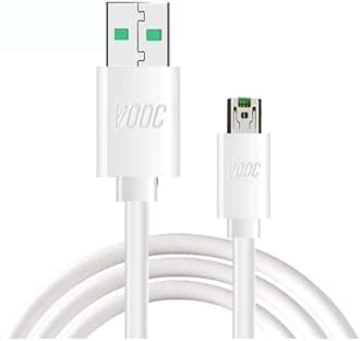 5V/4A Micro USB Vooc Super Fast Data Sync Charging Cable Compatible for Oppo F9 F9 Pro Oppo F11 Pro and All Oppo Smartphone Cellular Phones (Cable), White