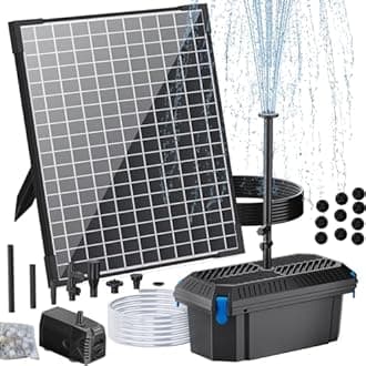 POPOSOAP 25W Solar Pond Filter with Water Pump, Solar Pond Filter Box Water Flow Adjustable, Pond Filter with PVC Tubing for Outdoor Ponds Fish Tank Pool Garden Water Feature Waterfall