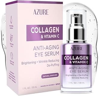 AZURE Collagen & Vitamin C Anti Aging Eye Serum - Toning, De-Puffing & Brightening Serum - Reduces Wrinkles, Fine Lines & Dark Circles - Minimizes Fatigue - Skin Care Made in Korea - 30mL / 1 fl.oz.