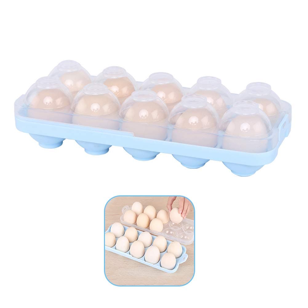 Kitchen Egg Tray, Clear Egg Storage Container Kitchen with Lid for Refrigerator Portable Egg Case Storage Bin for Fridge Camping, 10/20 Eggs Box Carrier (Blue)