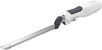 BLACK+DECKER 9 inch Electric Carving Knife, Comfort Grip Handle & Safety Lock Button, Stainless Steel Blades and Dishwasher Safe Parts, Corded, White