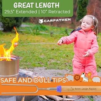 CARPATHEN Marshmallow Roasting Sticks Campfire - Set of 10pcs Smores Sticks With Beautifully Engraved Handles - Perfect as a Gift - Telescoping Stainless Steel Hot Dog Sticks Skewers