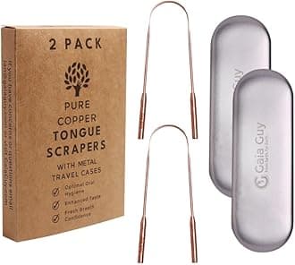 Gaia Guy Copper Tongue Scraper with Metal Case - 2 Pack - Plastic Free Tongue Scrapers for Adults, Tongue Cleaner for Oral Care & Hygiene