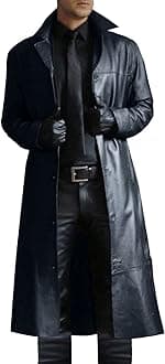 Mens Leather Jacket Long Trench Coat Sale Windbreaker Gothic Faux Leather Steampunk Overcoat Full Length Clearance Winter Casual Outwear Lapel Bomber Motorcycle Coat Biker Jacket UK Plus Size 8-22