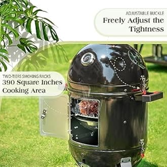 18-Inch Vertical Charcoal Smokers BBQ Grills with Porcelain-Enameled Smoking Chamber & 2-Layer Smoking Shelves, Outdoor Smokers & Tabletop Grill Combo for Barbecue Camping(Black)