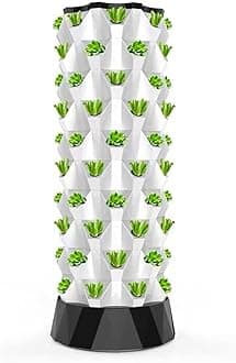 Hydroponics Tower, Garden Tower Aeroponics Growing Kit Aquaponics Grow System for Herbs, Fruits and Vegetables with Hydrating Pump, Timer, Adapter, Seeding Bed & Net Pots
