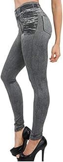 AventyThermal Fleece Lined Denim Jeggings - Women's High Waist Thick Stretchy Denim Printed Denim Look Ripped Skinny Legging Jeggings Pants