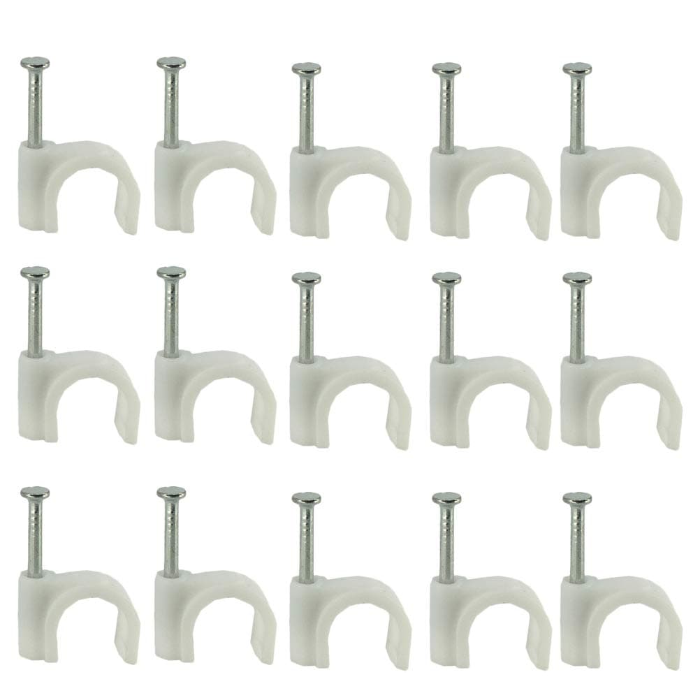 300PCS Wiring Stud Plastic Line Card Round Cable Wire Clips Cable Management Electrical Ethernet Dish TV Speaker Wire Cord Tie Holder Single Coaxial Nail Clamps (White)