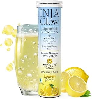 - Glow Liposomal Glutathione with Vitamin C & E,Hyaluronic Acid,Zinc,Biotin & Grape Seed Extract,4x More Effective,Reduces Dark Spots,Enhances Skin Glow & Collagen,Lemon Flavour,1 count,15 capsules