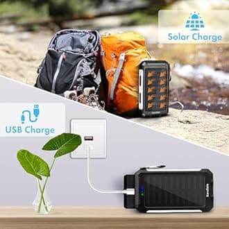 KaruSale Solar Power Bank Portable Charger 50000mah Battery Pack QC3.0 Fast Charging 20W 2 USB Waterproof Camping Travel External Backup Phone for iPhone, for Samsung, Android (Black + White)