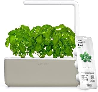 Click & Grow Smart Garden, 3 Pods Indoor Herb Growing System (3 Basil Pods Included)| Easier Than Hydroponics Growing System, Automatic Nutrients, Watering and Grow Light, Noise-free Technology, Beige