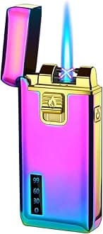 Torch Lighters Dual Arc Lighter 2 in 1 Jet Flame Butane Lighter Electric Lighter USB Rechargeable Lighter Windproof Infinity Lighter Battery Indicator for Camping Indoor (Colorful)