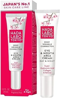 Hada Labo Tokyo - Anti-Ageing Deep Wrinkle Corrector Eye & Mouth Area Cream, with Super Hyaluronic Acid, Collagen and Retinol, Day & Night, 15 ml (Pack of 1)