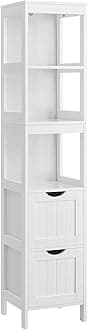 VASAGLE High Cabinet with 2 Drawers and 3 Open Compartments, 30 x 30 x 141.5 cm, for Bathroom, Living Room, Kitchen, White BBC66WT