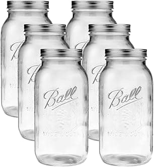 Ball - 64oz Mason Jars with Lids & Bands, 6-Pack Half Gallon Clear Glass Jars for Kitchen Storage & Canning, Herbs, Jelly, Jams, and Spices