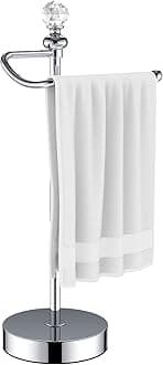 ROLABAM Heavy Weighted Towel Holder (with Crystal Ball) Standing Towel Holder - Total Height 15.7'' for Kitchen, Bathroom, Vanity - Classic Decorative Metal Hand Towel Stand, Polished Chrome