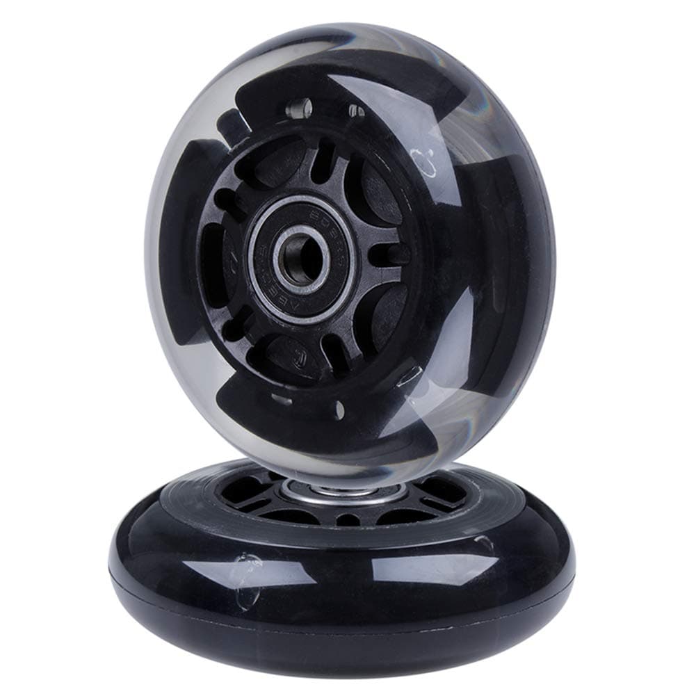 2-Pack Light Up Scooter Rear Wheels 80mm LED Flash Flashing Inline Skates Replacement Wheel with Bearings ABEC 9 for Adjustable 3-Wheel Kick Scooters