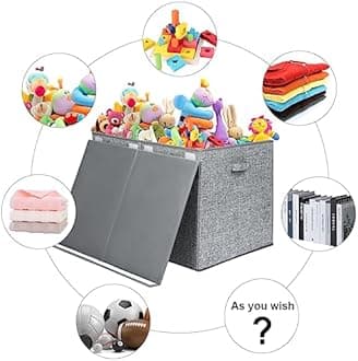 popoly 122L Large Toy Box Chest with Lid, Foldable Toy Storage Organizer Bin Boxes with Removable Divider for Kids, Boys, Girls, Nursery, Playroom, 26"x17" x17"(Linen Gray)