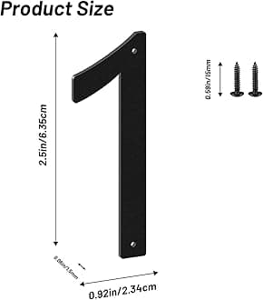 2.5 Inch House Numbers and Metal Letters for Outdoor Signs, House Numbers for Outside, Aluminum Address Letters and Numbers for Door, Mailbox, Garden, Perfect for Home or Office (Number 1)