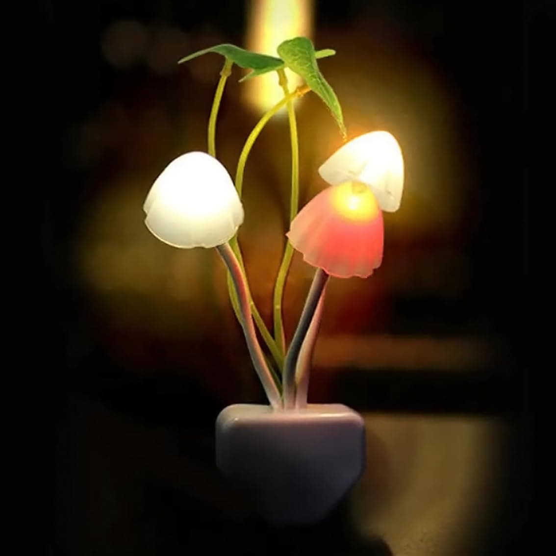 Magic 3D LED Night Lamp with Plug Smart Sensor auto On/Off and Color Change Mushroom Flowers Beautiful Illumination Home Decoration Lights for Bedroom Corridor (Multicolour) (Single Pack)
