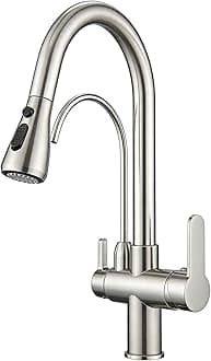Kitchen Sink Faucet with Pull Down Sprayer 2 Handle 3 in 1 Water Filter Purifier Faucets Brushed Nickel 0195SN