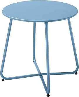 Small Patio Side Table, Round Metal Side Table, Weatherproof, Portable, Outdoor End Table for Garden, Balcony, Yard (Peacock Blue)