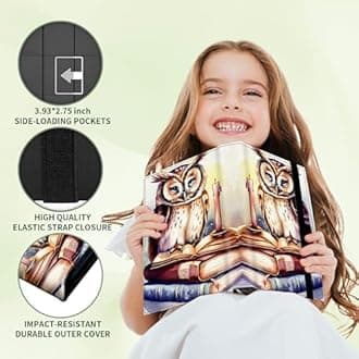 Book Owl 4 Pocket Trading Cards Album + MTG Commander Deck Box, Trading Card Binder Holder with 320 Card Protector, Expandable PU Card Book Collectable Board Game Magic Card Binder