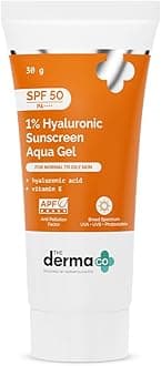 The Derma Co 1% Hyaluronic Sunscreen SPF 50 Aqua Gel, PA++++, Lightweight, No white-cast for Broad Spectrum & Blue Light Protection for Oily, Dry, Acne-prone Skin - 30g