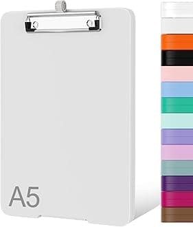 Piasoenc Small Clipboard with Storage, A5 Organization Box with Pen Holder, Plastic Clipboard with Low Profile Clip for Nurses, Teachers, White