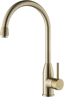 Fashion Home High-Arc Kitchen Faucet – Brushed Gold Stainless Steel, Single-Handle Modern Sink Faucet with 60CM Hose.