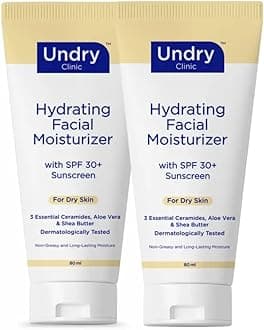 Hydrating Facial Moisturizer with SPF 30+ | For Dry Skin | With 3 Essential Ceramides, Aloe Vera & Shea Butter | Dermatologically Tested Non-Greasy Daily Moisturizer | Pack of 2 (80ml Each)