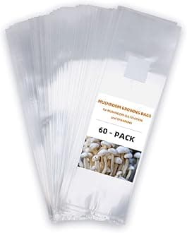 60 Pack Mushroom Grow Bags with Breathable 0.2 Micron Filter, Large 6" X 5" X 20" Extra Thick 3 Mil Autoclavable Mushroom Spawn Bags