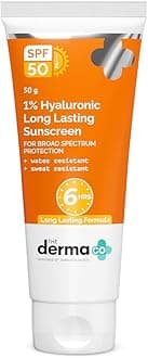 - 1% Hyaluronic Long Lasting Sunscreen | SPF 50 PA++++ | With Hyaluronic Acid & Vitamin E | For Broad Spectrum Protection | Upto 6H Sun Protection | Water & Sweat Resistant | No Reapplication Needed | 50 g