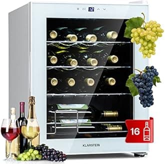 Klarstein Shiraz Free-standing Wine Cooler Drinks Fridge, Single Zone Wine Fridges, Wine Prosecco & Beer Bottles, Touch Pad, Indoor/Outdoor Bar Fridge & Wine Cooler for Garden, 5-18°C, 16 Bottles