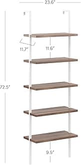 Nathan James Theo 5-Shelf Wood Ladder Bookcase with Metal Frame, Natural Brown/White
