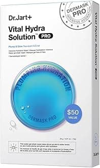 Dr.Jart+ Dermask Vital Hydra Solution Glow Korean Face Mask with Hyaluronic Acid for Glass Skin | Sheet Mask | Korean Skin Care, 5 Pack