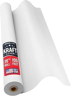 Bryco Goods White Kraft Paper Roll - 36” x 100’ (1200”) - Made in USA - Banner Paper for Painting, Easel Use, Bulletin Boards, Wall Décor, Gift Wrapping, and Children's Projects