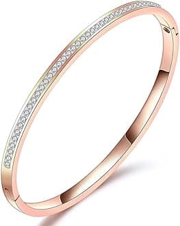 18K Gold Plated Stainless Steel Openable Crystal Bracelet | Latest Stylish Cuff Bangle | Love Friendship Couples Gifts for Women Girls Mother Sister Wife Girlfriend