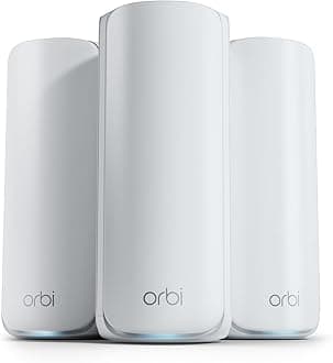 Orbi 770 Series | WiFi 7 Mesh System | RBE773 | Wireless Router + 2 Satellites | Up to 11 Gbps | Covers 6,750 sq. ft. | Connects up to 100 devices | Tri-band BE11000 | 2.5 Gig Internet Port