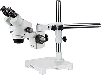 AmScopeSM-3B Professional Binocular Stereo Zoom Microscope, WH10x Eyepieces, 7X-45X Magnification, 0.7X-4.5X Zoom Objective, Ambient Lighting, Single-Arm Boom Stand