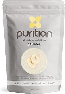 Purition Banana – High Protein Wholefood Shake | 500g Natural Meal Replacement with Whey Protein for Keto Diet, Weight Loss & Healthy Breakfasts | 12 Servings