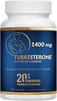 Turkesterone Supplement 1400mg, Ajuga turkestanica Extract, Energy, High Strength, Standardized to 20% Turkesterone + Ginseng Muscle Growth and Strength 90 Cap.