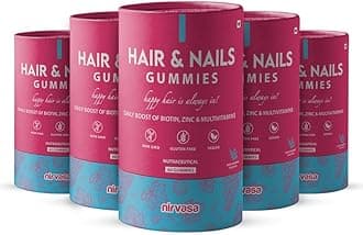 Nirvasa Hair & Nail Gummies with Biotin | Helps Keep Hair, Nail, Skin Healthy & Nourished | Ideal Supplement for Men & Women | Sugar-Free I Mixed Berries Flavoured - 60 Gummies Set of 5