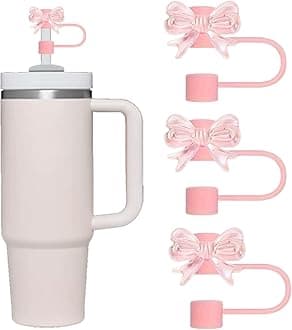 3 Pcs Bow Straw Topper Compatible with Stanley 30&40 oz Tumbler Cups, Reusable 10mm Straw Toppers for Stanley Cups Straw Accessories (Pink)